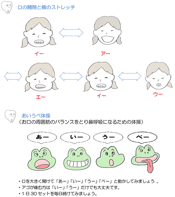 口の開閉と頬のストレッチ・あいうべ体操